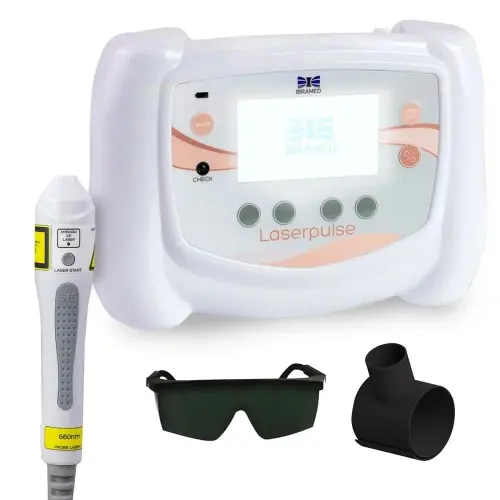 imagem ilustrativo do aparelho laser pulse com um aplicador e óculos de proteção