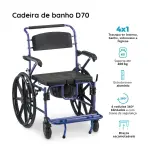 Cadeira de Banho D70 Até 200 Kg Em Alumínio - Dellamed